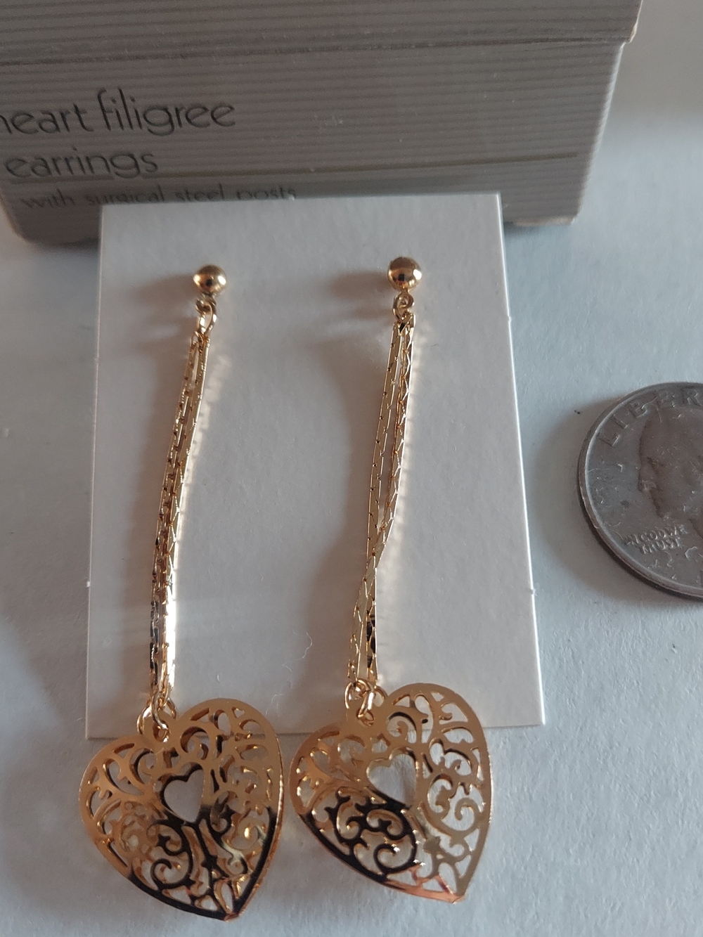 Vintage Avon Gold Filigree Heart Drop Earrings